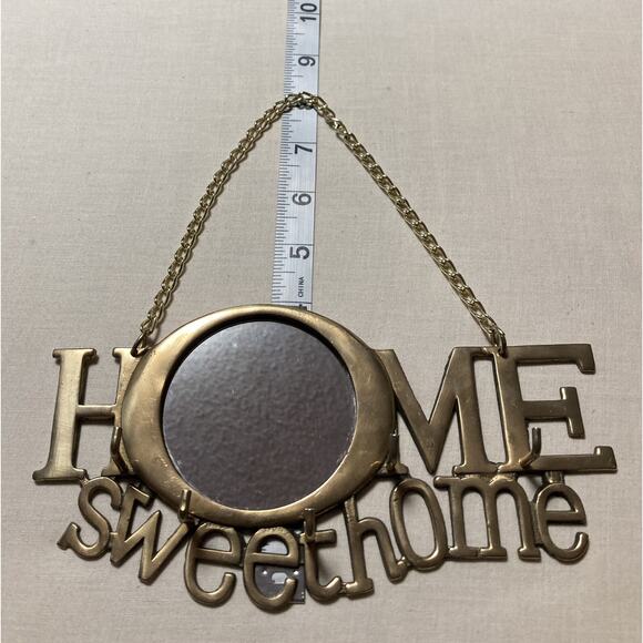 Vintage 1970s Hanging Brass Key Holder Home Sweet Home with Mirror and 5 Hooks - Picture 7 of 7